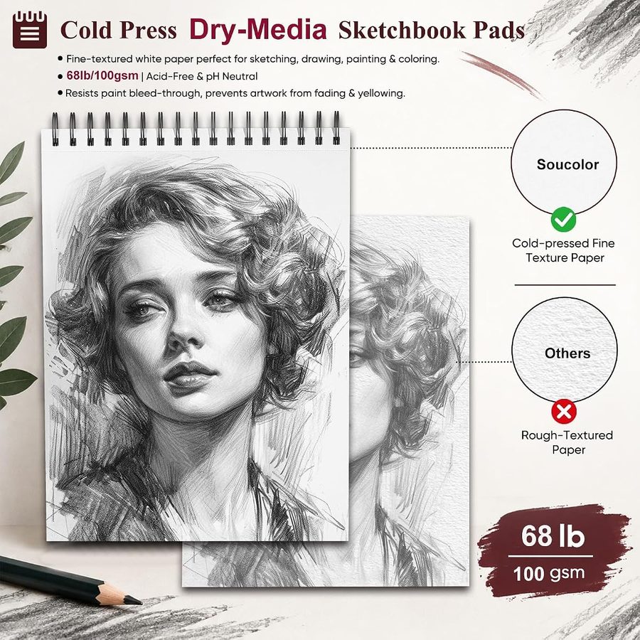 Soucolor 9x12 in Hardcover Sketchbook, 100 Sheets, Brown — view 4