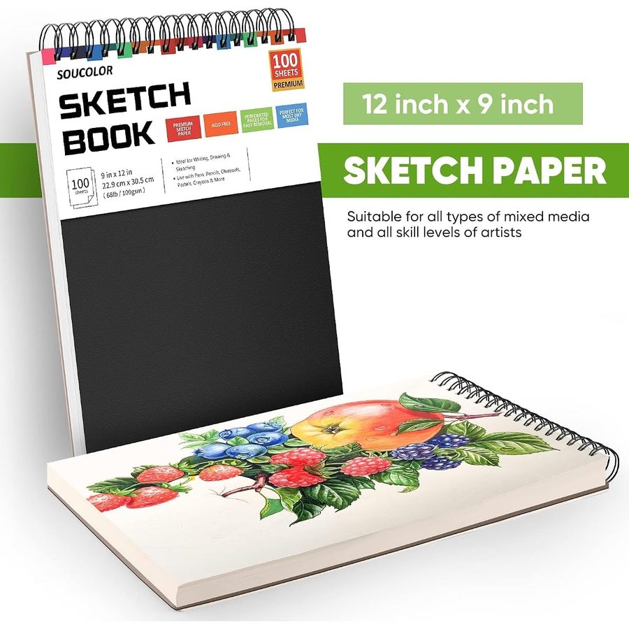 Soucolor 9x12 in Kids Sketch Book 2-Pack, 100 Sheets Each, Black — view 4