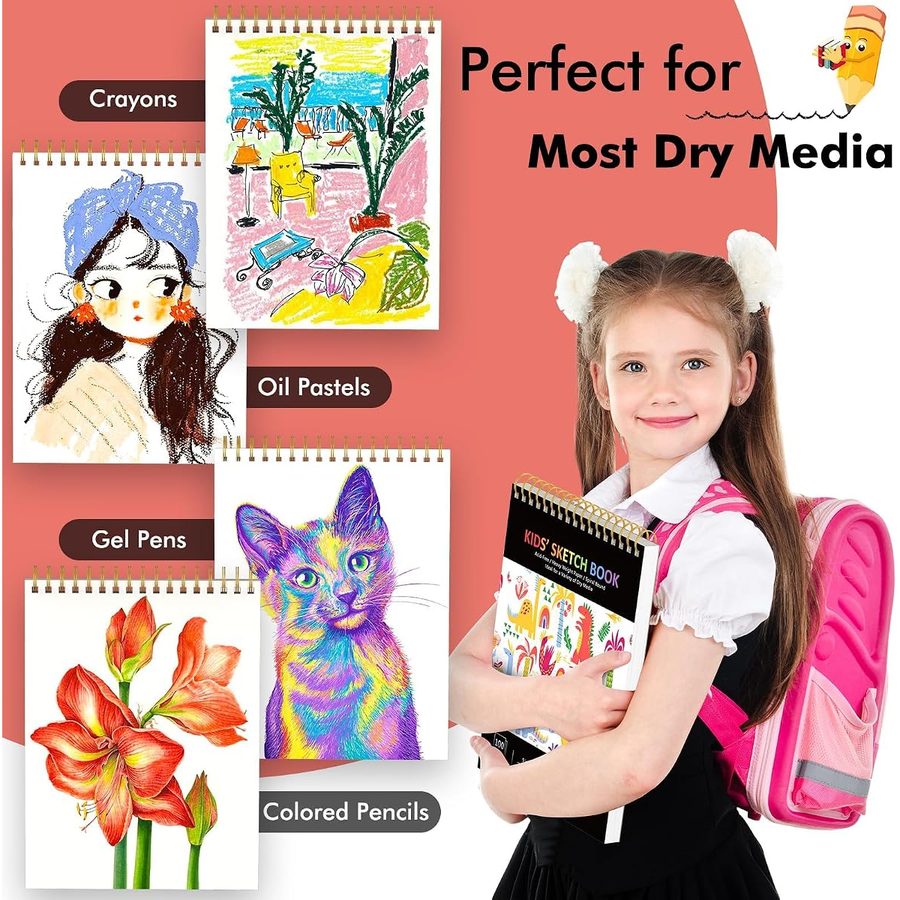 Soucolor 9x12 in Kids Sketchbook, 100 Sheets, Cute Black Cover — view 5