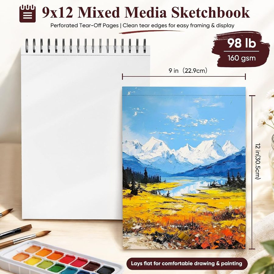Soucolor 9x12 in Mixed Media Sketchbook, 60 Sheets, Burgundy — view 3
