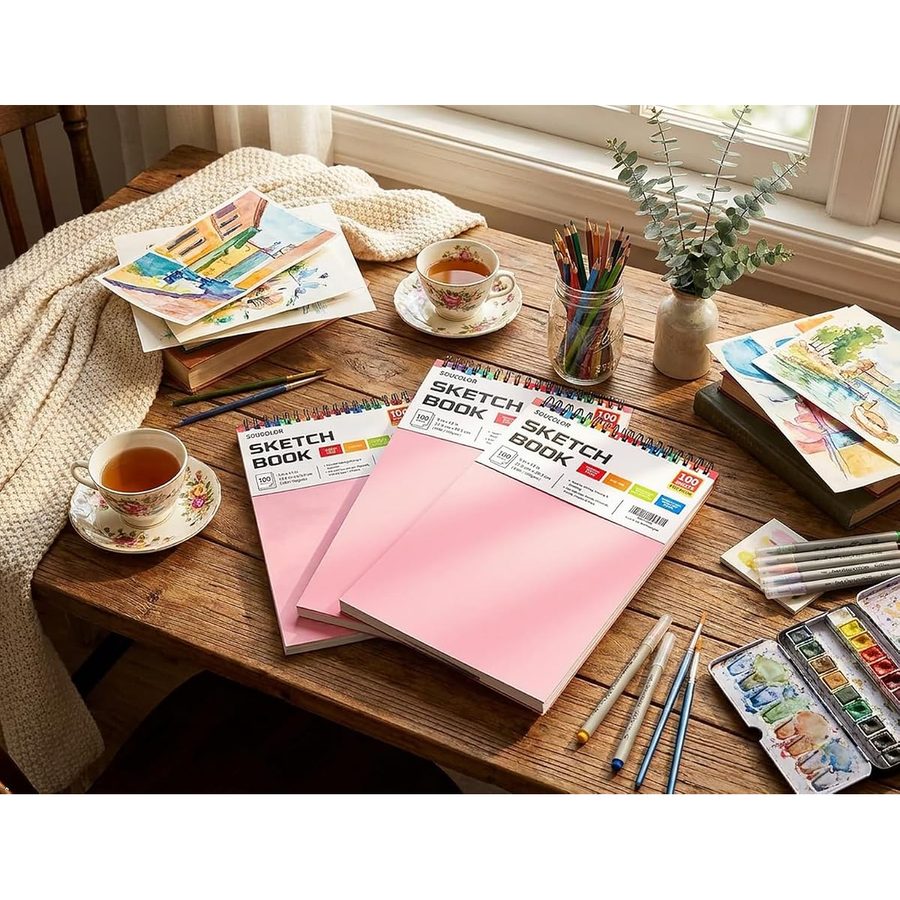 Soucolor 9x12 in Pink Sketchbook 2-Pack, 200 Sheets Total — view 4