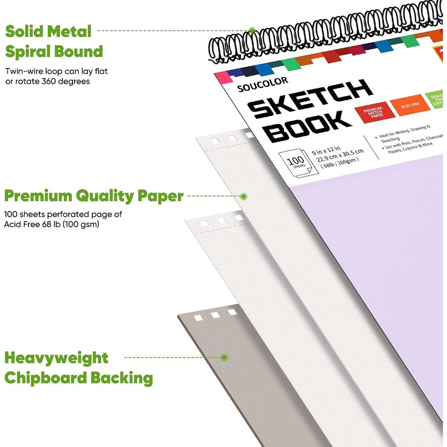 Soucolor 9x12 in Purple Sketch Book 2-Pack, 200 Sheets Total — view 2