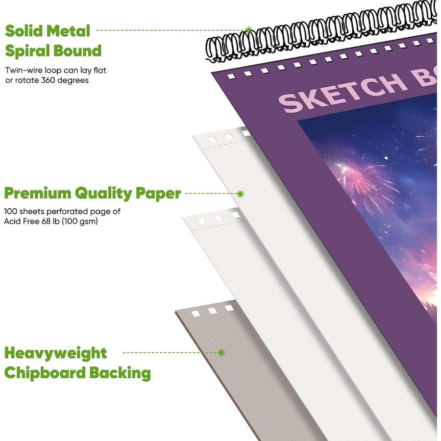 Soucolor 9x12 in Sketch Book, 100 Sheets, Cute Purple Cover — view 2