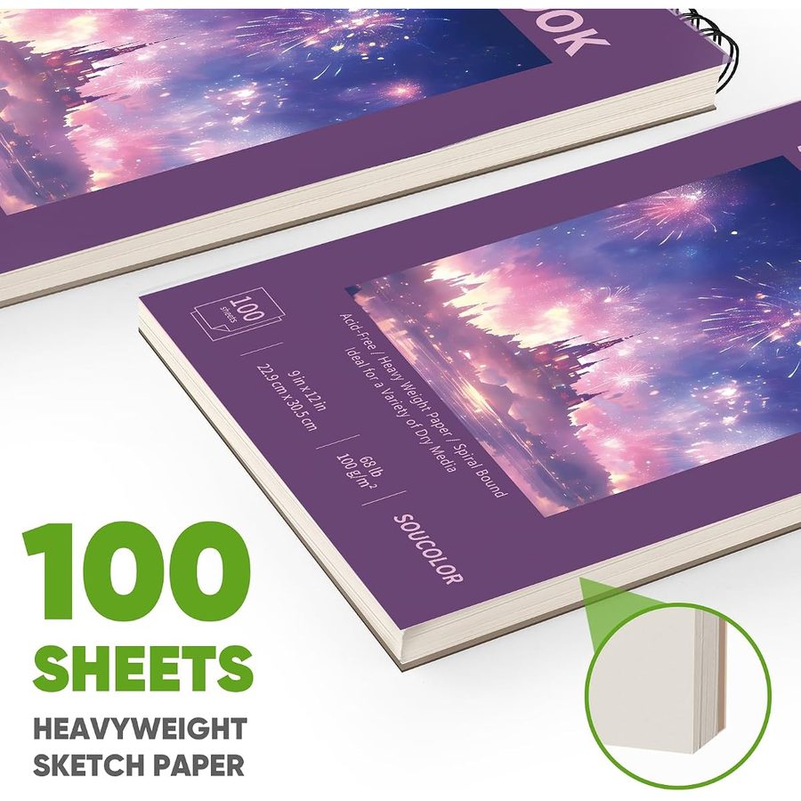 Soucolor 9x12 in Sketch Book, 100 Sheets, Cute Purple Cover — view 4