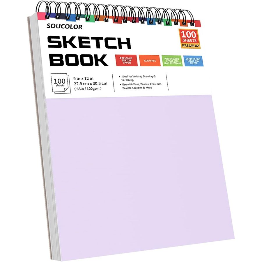 Soucolor 9x12 in Sketch Book 2-Pack, Pink and Purple Covers — view 2