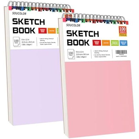 Soucolor 9x12 in Sketch Book 2-Pack, Pink and Purple Covers