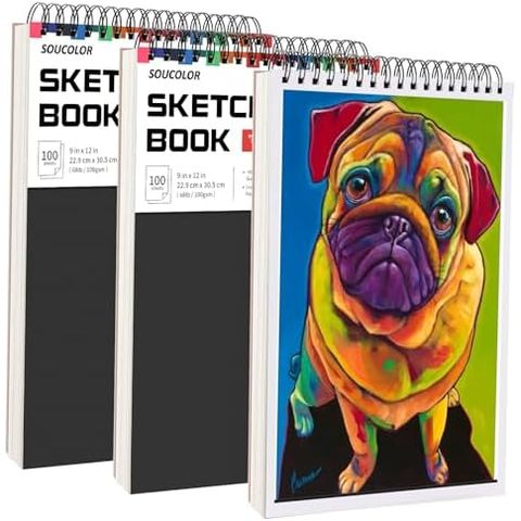 Soucolor 9x12 in Sketch Book 3-Pack, 300 Sheets Total, Black