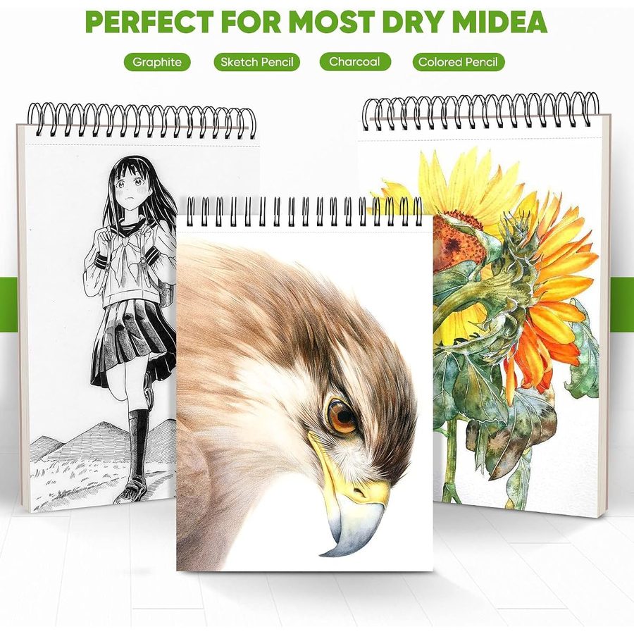 Soucolor 9x12 in Sketch Book 3-Pack, 300 Sheets Total, Black — view 3