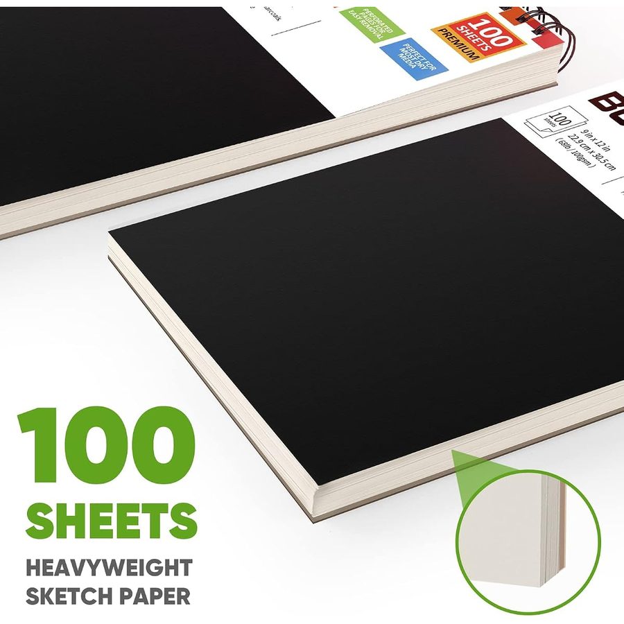 Soucolor 9x12 in Sketch Book 3-Pack, 300 Sheets Total, Black — view 4