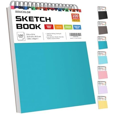 Soucolor 9x12 in Sketchbook, 100 Sheets, Aqua Sky Cover