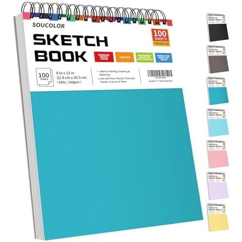 Soucolor 9x12 in Sketchbook, 100 Sheets, Aqua Sky Cover