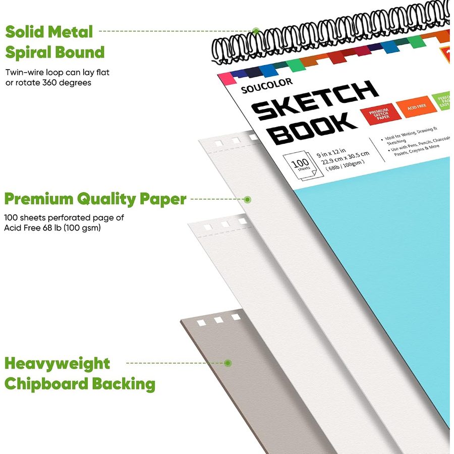 Soucolor 9x12 in Sketch Book 2-Pack, Blue & Purple Covers — view 4