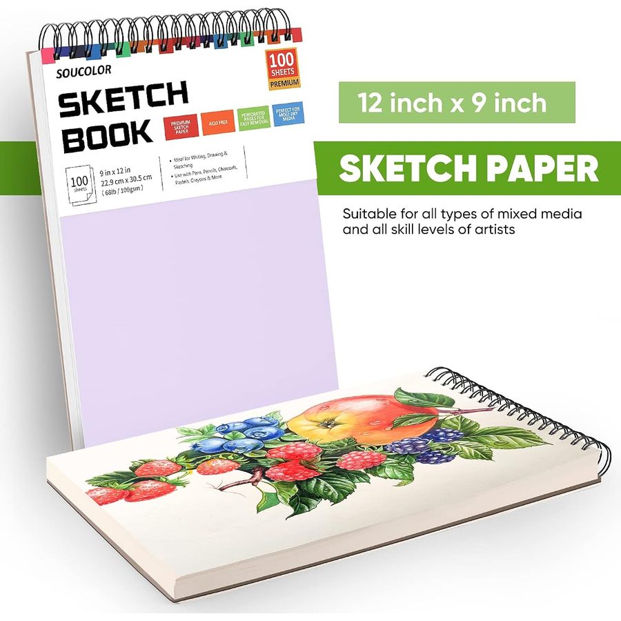 Soucolor 9x12 in Sketch Book 2-Pack, Blue & Purple Covers — view 5