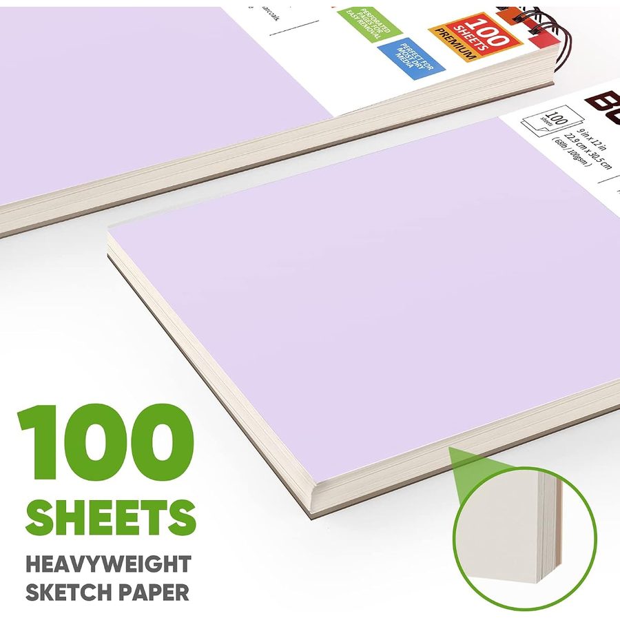 Soucolor 9x12 in Spiral Sketchbook, 100 Sheets, Purple Cover — view 5