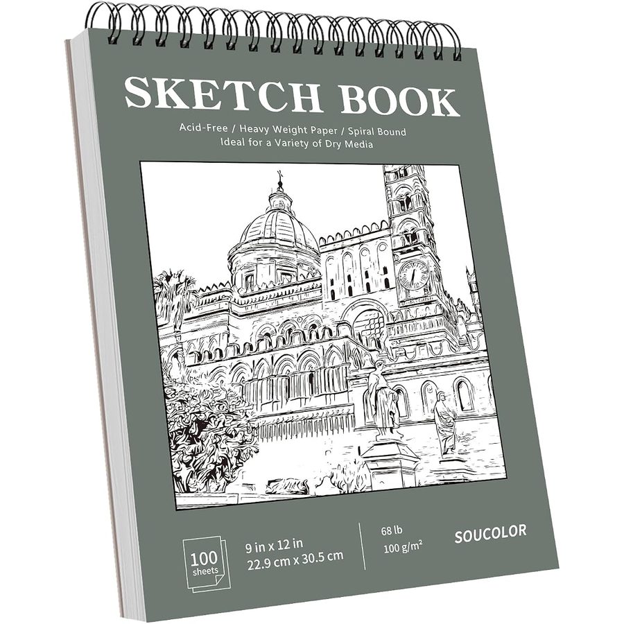 Soucolor 9x12 in Top Spiral Sketch Book, 100 Sheets, Green — view 2