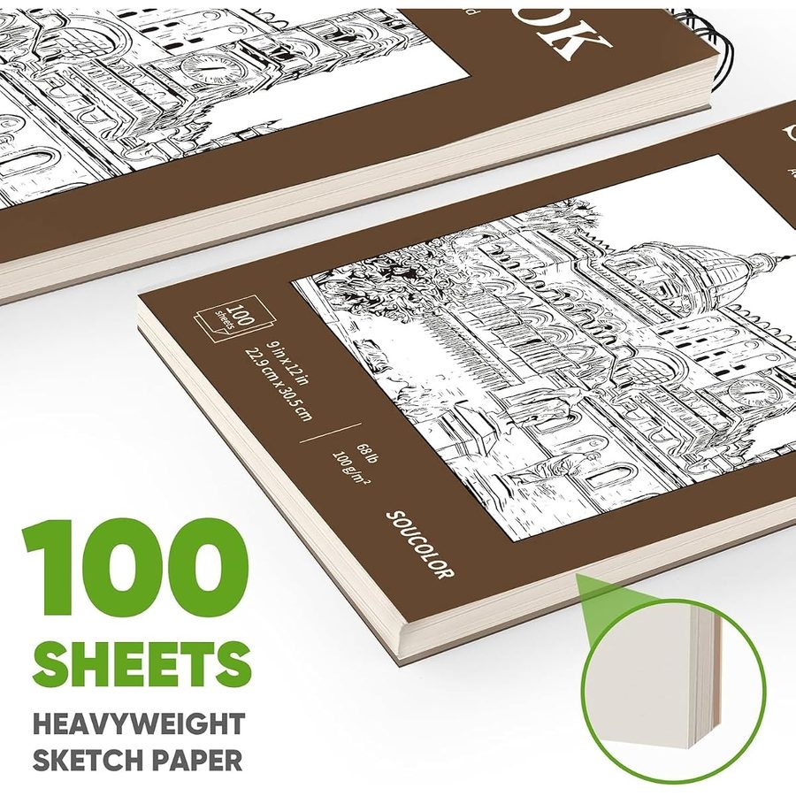 Soucolor 9x12 in Top Spiral Sketch Pad, 100 Sheets, Brown Cover — view 2