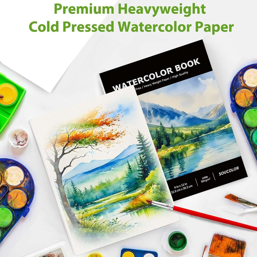 Soucolor 9x12 in Watercolor Pad, 140 lb Cold Press, 40 Sheets — view 5