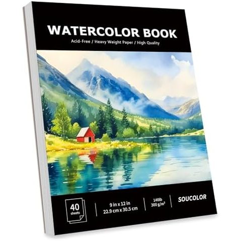 Soucolor 9x12 in Watercolor Pad, 140 lb Cold Press, 40 Sheets