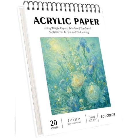 Soucolor 9x12 in White Hardcover Paint Pad, 20 Sheets 400gsm