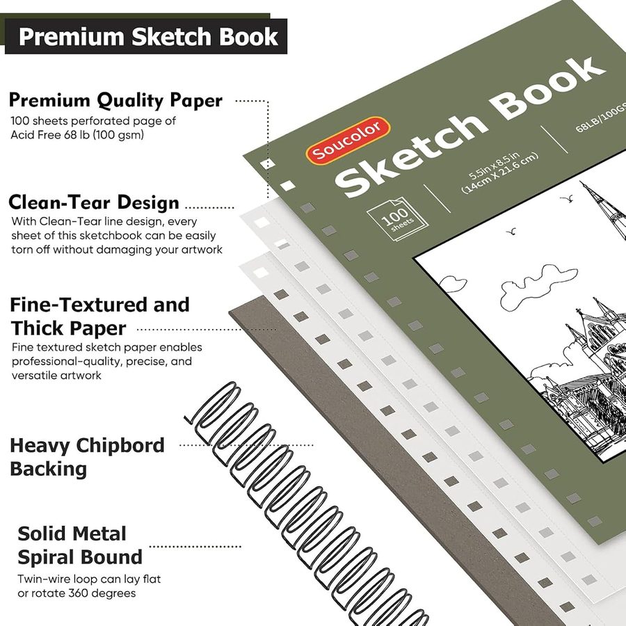 Soucolor 5.5x8.5 in Mini Sketchbook 2-Pack, Blue & Green Covers — view 2