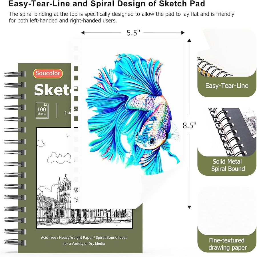 Soucolor 5.5x8.5 in Mini Sketchbook 2-Pack, Blue & Green Covers — view 3