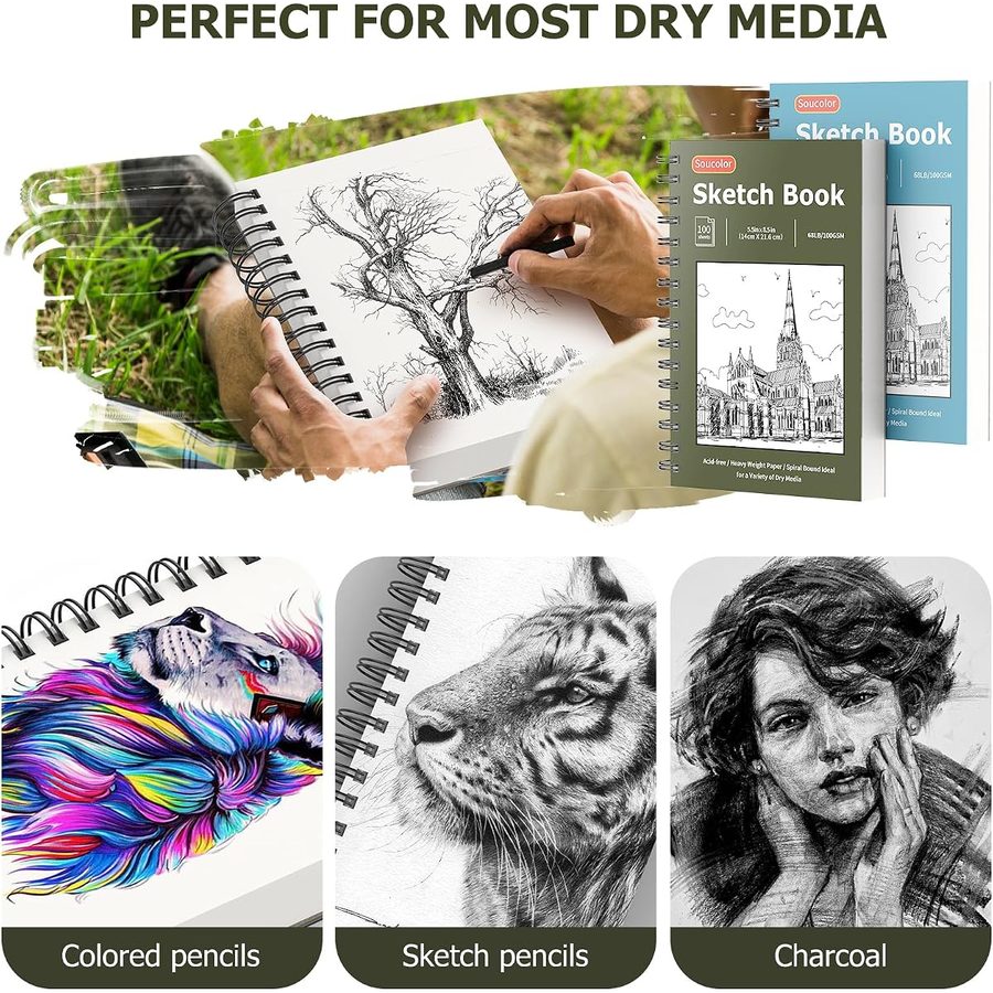 Soucolor 5.5x8.5 in Mini Sketchbook 2-Pack, Blue & Green Covers — view 4