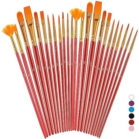 Soucolor Acrylic Paint Brush Set, 24 Brushes in 12 Sizes, 2-Pack
