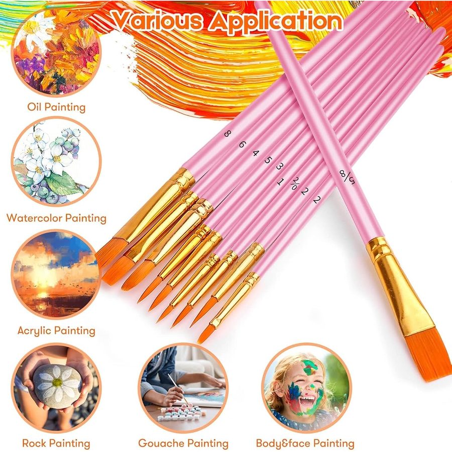 Soucolor Paint Brushes 2-Pack, 20 Round Pointed Brushes, Pink — view 3