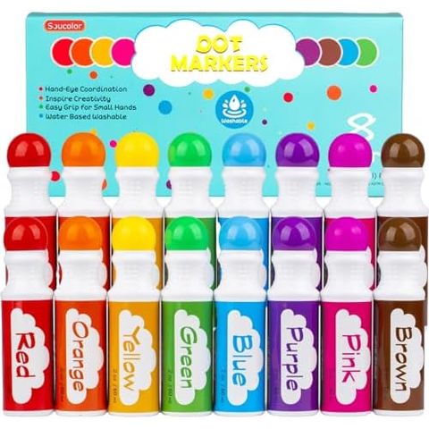 Soucolor Washable Dot Markers for Toddlers, 16-Pack in 8 Colors