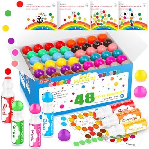 Soucolor Washable Dot Markers 48-Pack in 12 Colors
